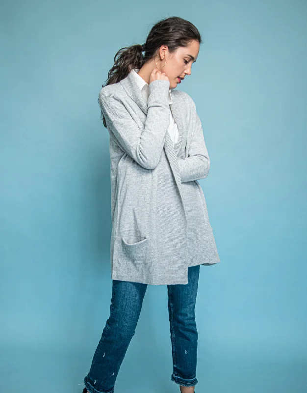 Quick Sale Coatigan with Pleated Shoulders in Platinum