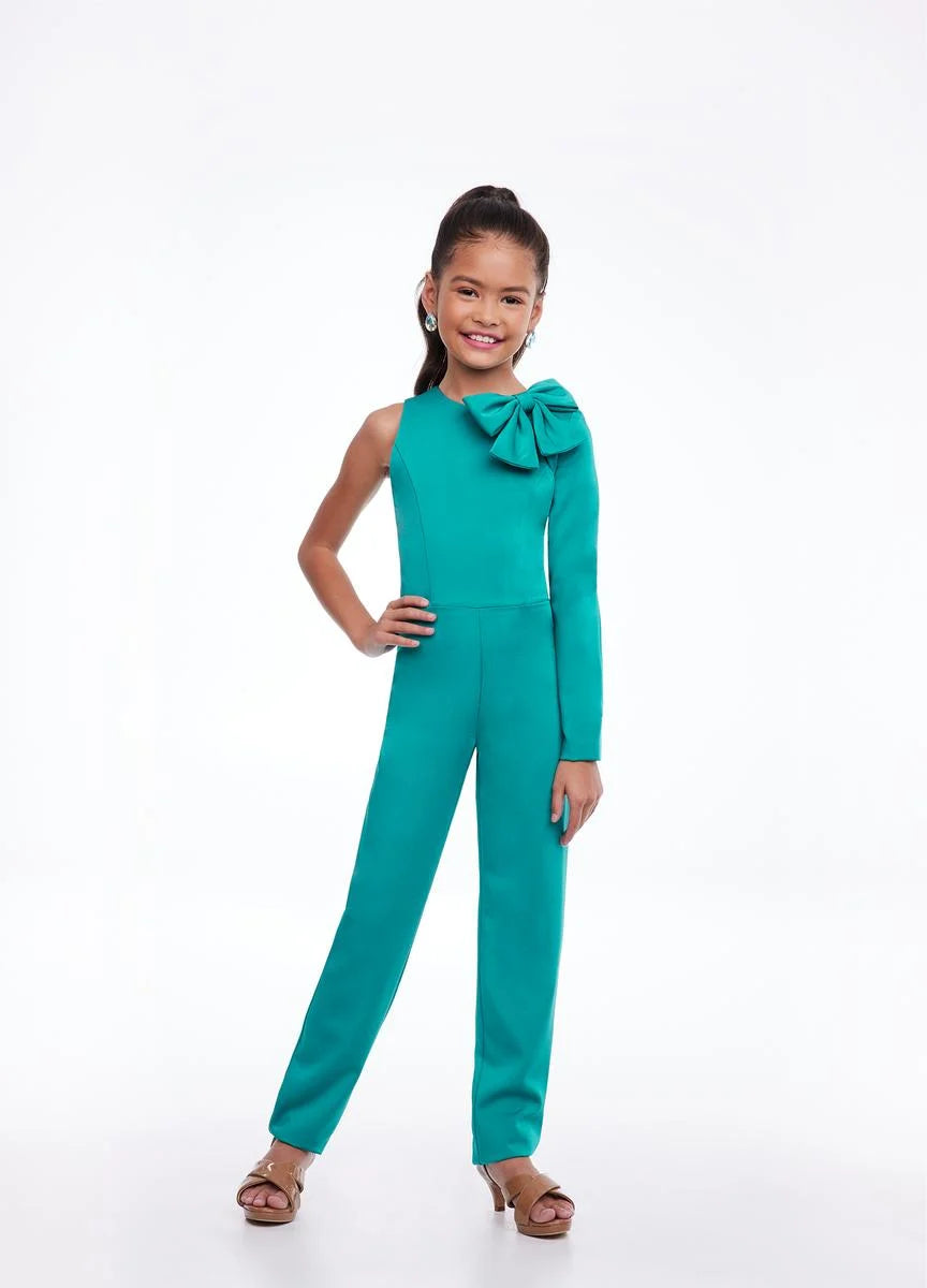 Steals and Deals Ashley Lauren Kids 8133 Size 14 Jade Long Sleeve Crepe Jumpsuit bow Pageant Wear