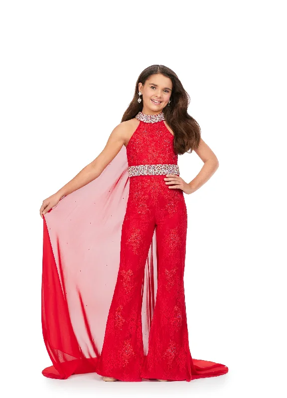 Discount Extravaganza Ashley Lauren Kids 8225 Size 10 Red Girls Lace Crystal Jumpsuit Cape Bell Bottom Pageant Fun Fashion Wear
