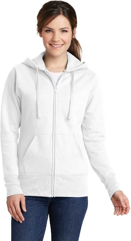 Price Slash Port & Company LPC78ZH Ladies Core Fleece Full-Zip Hooded Sweatshirt - White