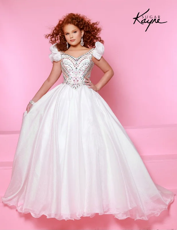 Midnight Sale Sugar Kayne C334 Girls Pageant Dress Iridescent Organza Sweetheart Neckline Long Ball Gown Skirt