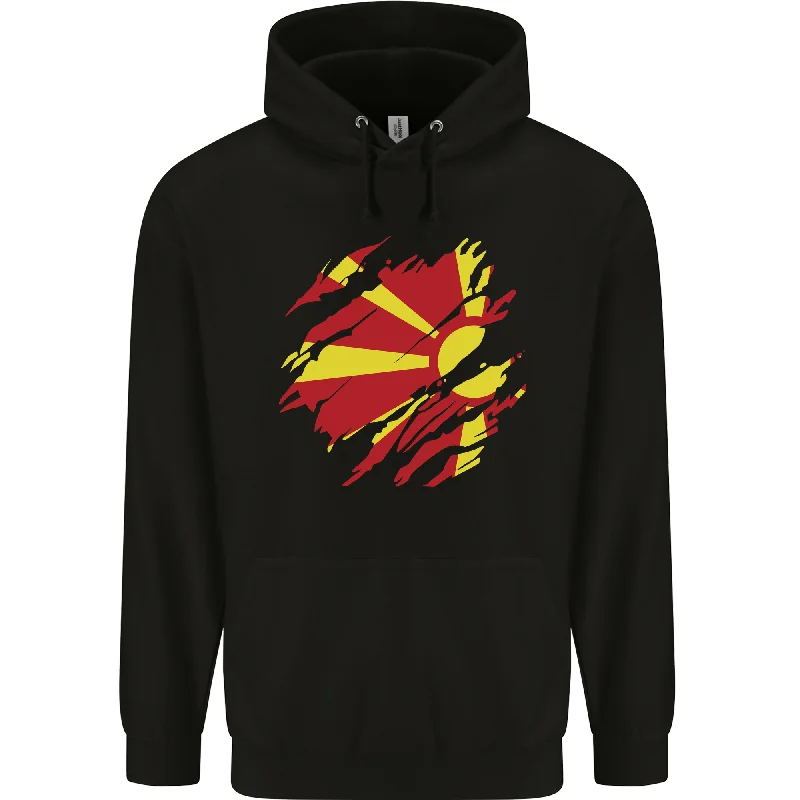 Incredible Offers Torn Macedonia Flag Macedonian Day Football Mens 80% Cotton Hoodie