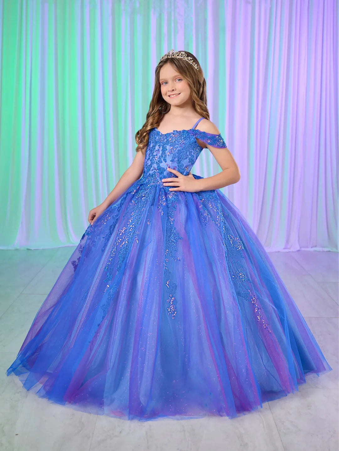 Sneak Peek Sale Tiffany Princess 13760 Shimmer Girls Lace Pageant Dress Corset off the Shoulder Gown Tulle