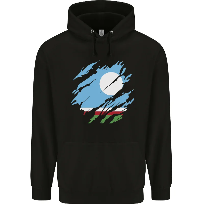 Price Cut Torn Flag Sakha Republic Mens 80% Cotton Hoodie