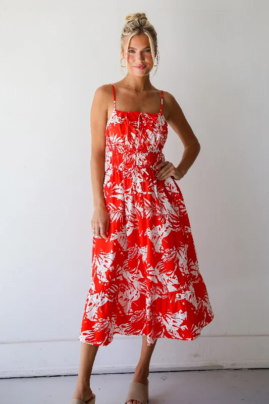 Extra Savings FINAL SALE - Perfect Paradise Orange Tropical Print Midi Dress