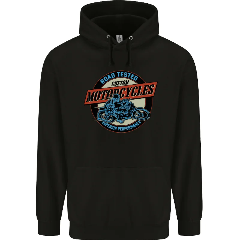 Inventory Reduction Road Tested Custom Motorcycles Biker Mens 80% Cotton Hoodie