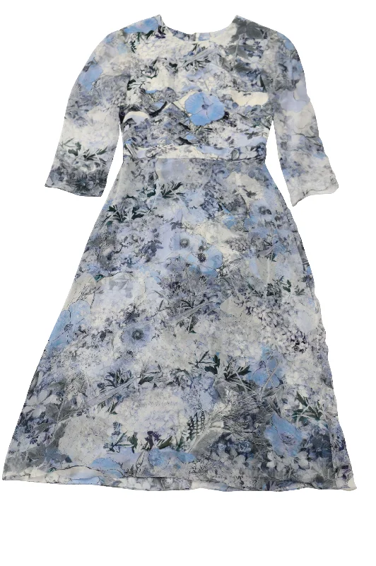 Weekend Special Erdem Floral Midi Dress in Blue Silk