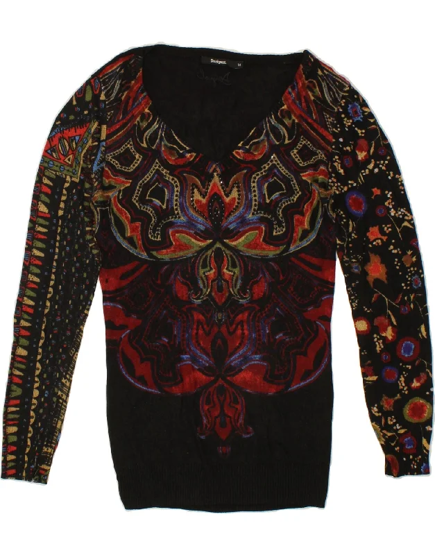 Sneak Peek Sale DESIGUAL Womens V-Neck Jumper Sweater UK 12 Medium Black Floral