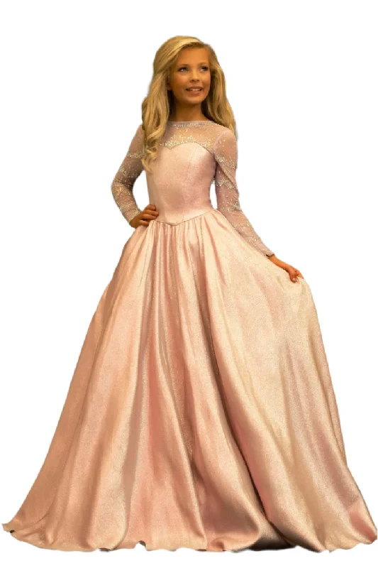 Friends and Family Sale Sugar Kayne C147 Size 6, 12 Pink Girls Pageant Dress Preteen sheer embellished long sleeves ballgown Friends and Family Sale Sugar Kayne C147 Size 6, 12 Pink Girls Pageant Dress Preteen sheer embellished long sleeves ballgown