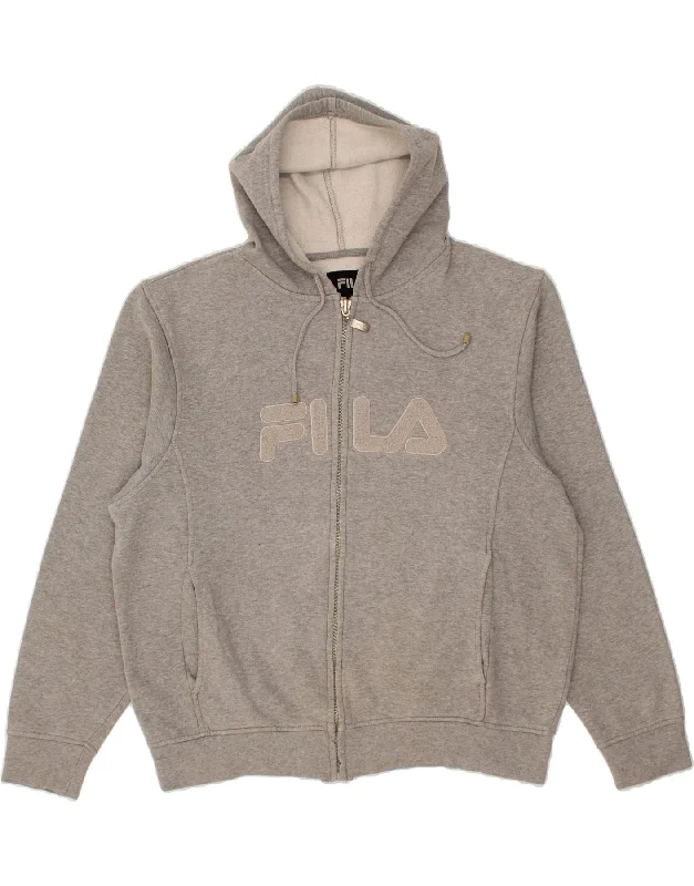 Amazing Deals FILA Womens Graphic Zip Hoodie Sweater UK 20 2XL Grey Cotton
