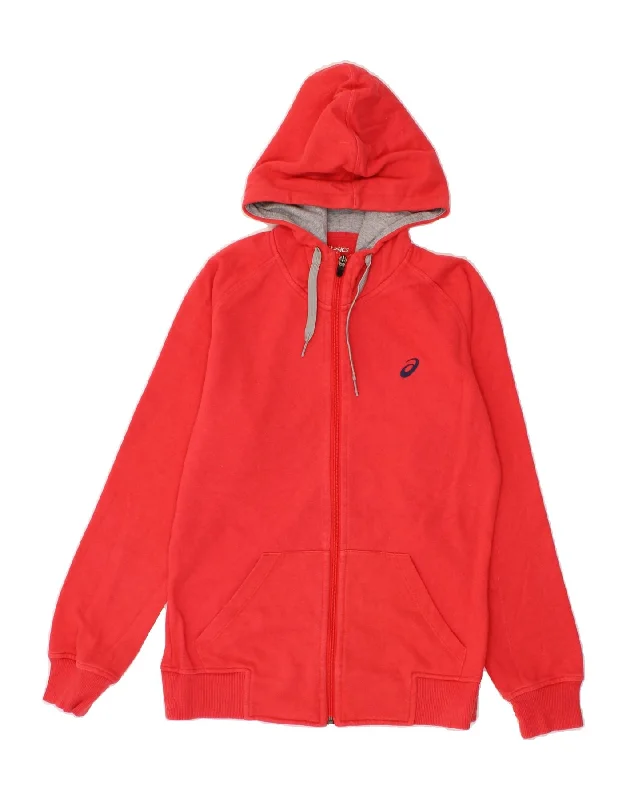Year-End Sale ASICS Womens Zip Hoodie Sweater UK 12 Medium Red Cotton