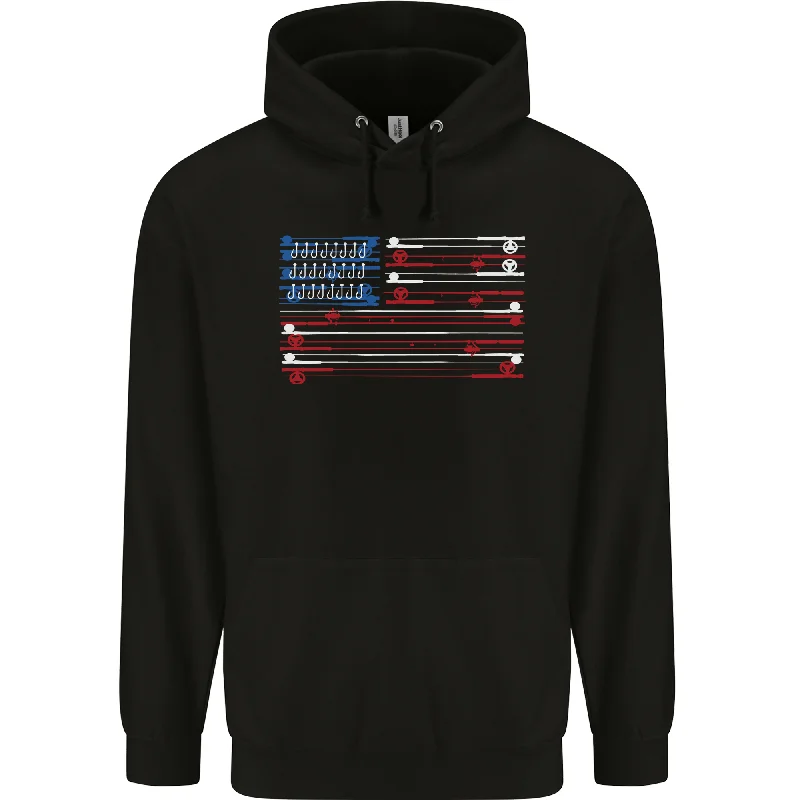 Limited Availability USA Fishing Flag Fisherman American Mens 80% Cotton Hoodie