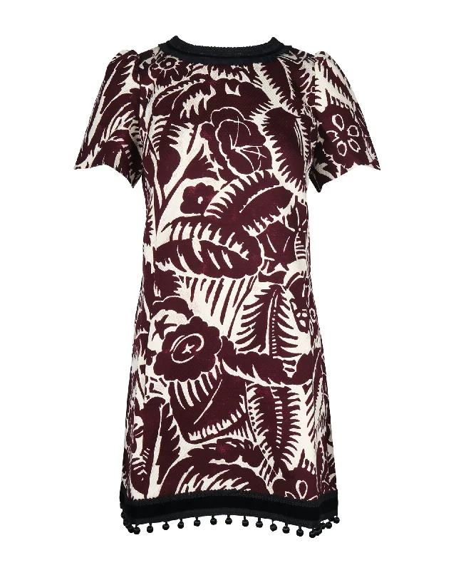Extra Discounts Marc Jacobs Tropical Print Shift Dress in Maroon Cotton