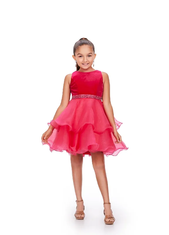 Best Seller Ashley Lauren Kids 8216 Velvet Bustier And Organza Skirt Beaded Detail Crew Neckline Cocktail Dress