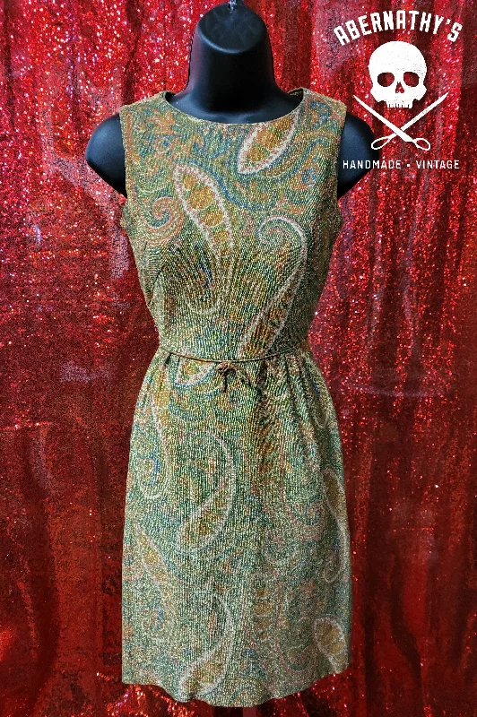 Steals and Deals Vintage 60s Gold Paisley Dress