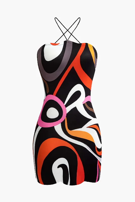 Value Deals Abstract Print Cross Strap Mini Dress