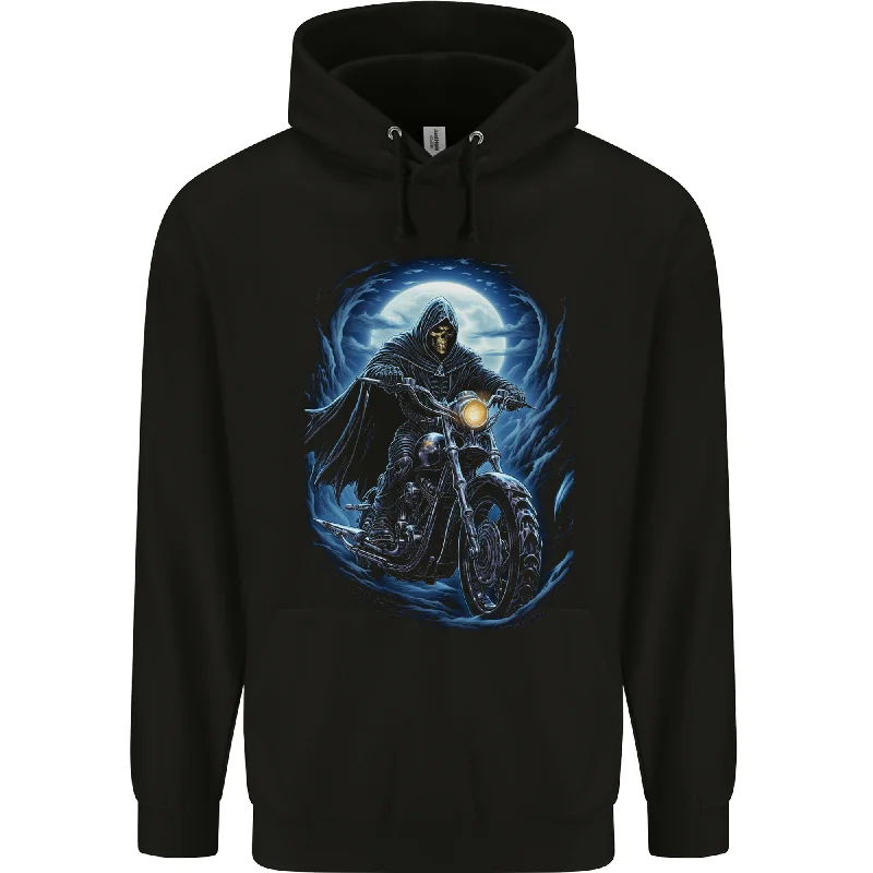 Early Access Skull Biker Motorcycle Motorbike Grim Reaper 15 Mens 80% Cotton Hoodie