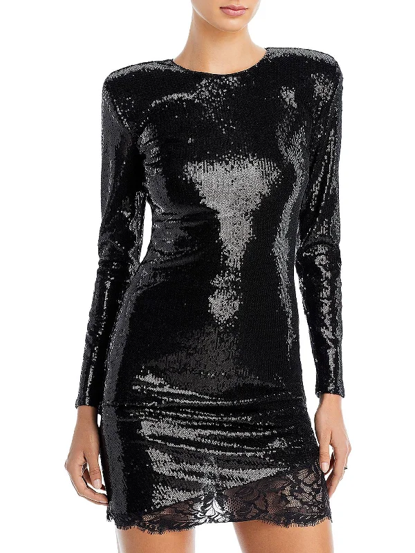 Clearance Event Womens Sequined Long Sleeves Mini Dress