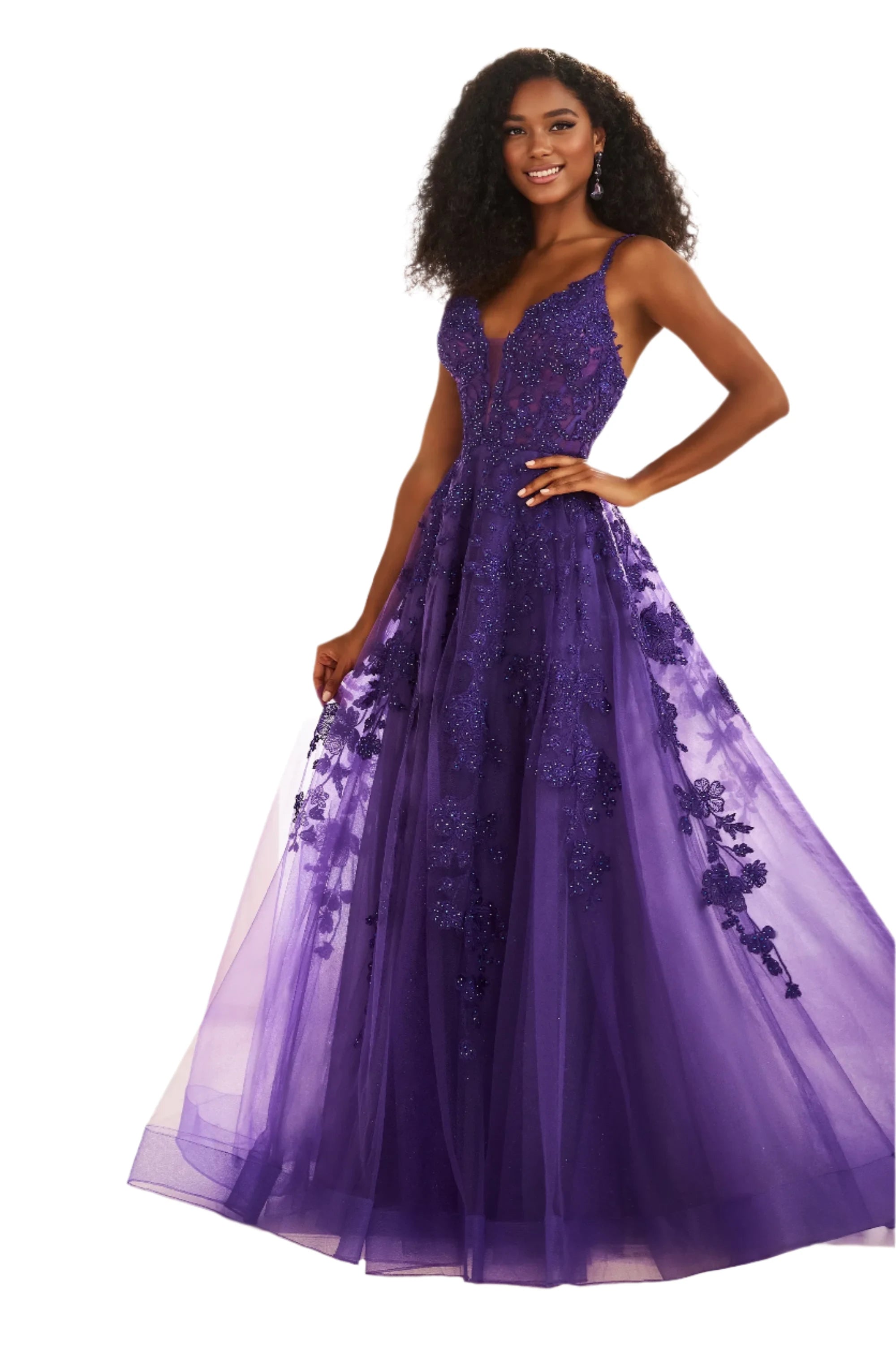 Exclusive Online Offer Ellie Wilde EW36015 Size 2 Purple Long sheer lace A Line Prom Dress Shimmer Pageant Gown Formal Ballgown