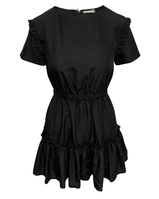 Great Deals Alice + Olivia Garner Ruffled Mini Dress in Black Modal