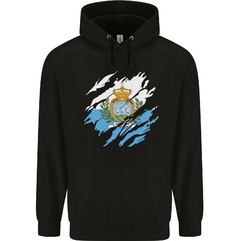 Price Cut Torn San Marino Flag Sammarinese Day Football Mens 80% Cotton Hoodie