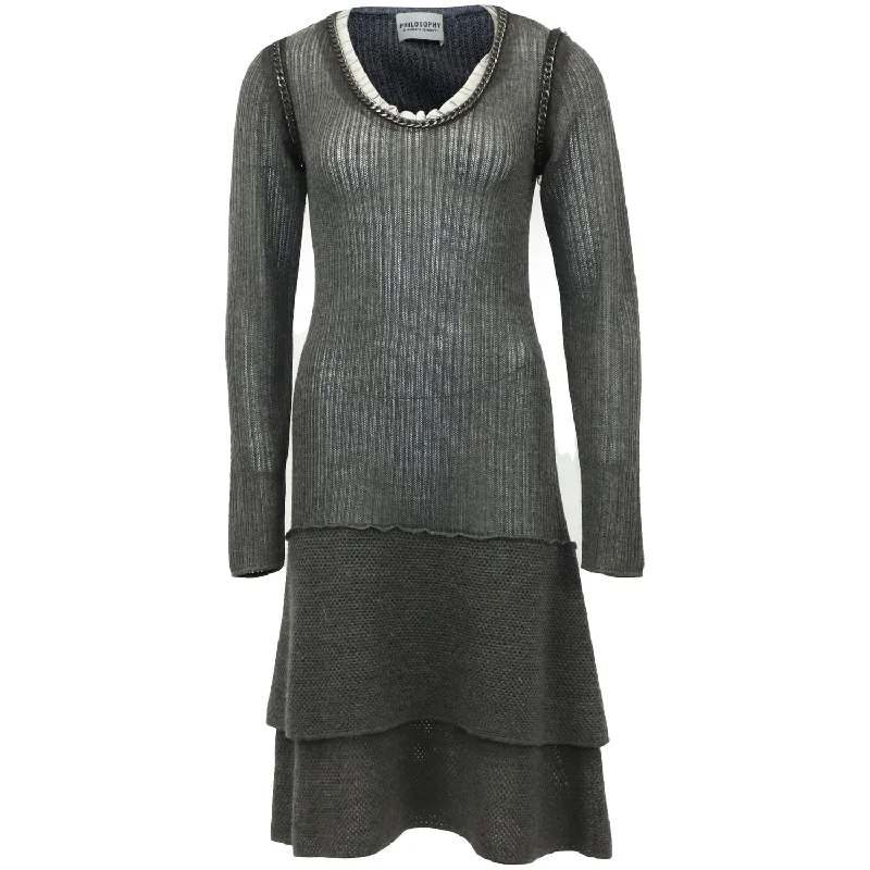 Deep Discounts Philosophy di Alberta Ferretti Chain Detail Midi Dress in Grey Wool