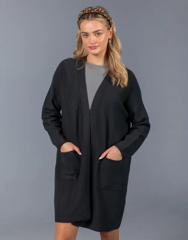 New Deals Boiled Wool Coat with Pockets in Dark Grey
