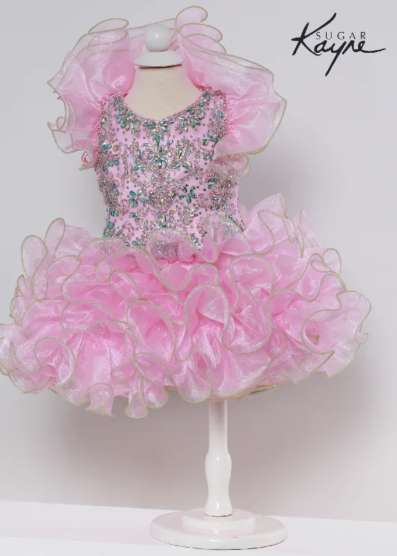 One-DAY Sale Sugar Kayne C227 Girls Baby Crystal Beaded Ruffle Sleeve Cupcake Pageant Dress Formal
