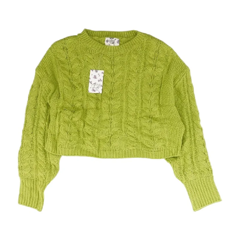 Low Prices Green Solid Crewneck Sweater