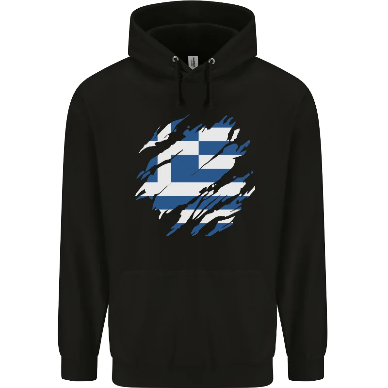 Super Bargain Torn Greece Flag Greek Day Football Mens 80% Cotton Hoodie