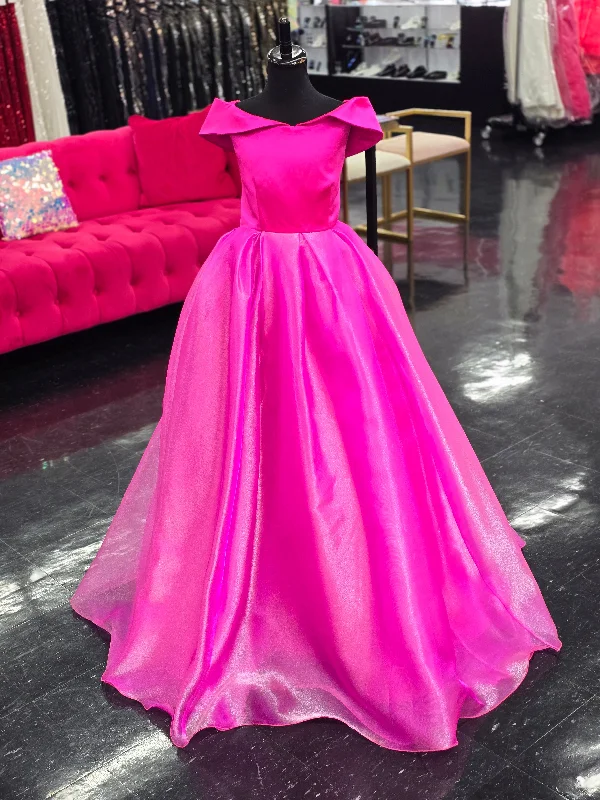 Huge Discounts Marc Defang 5059 Size 16 Neon Pink Girls Long off the shoulder A line Ballgown Princess Pageant Formal Wear