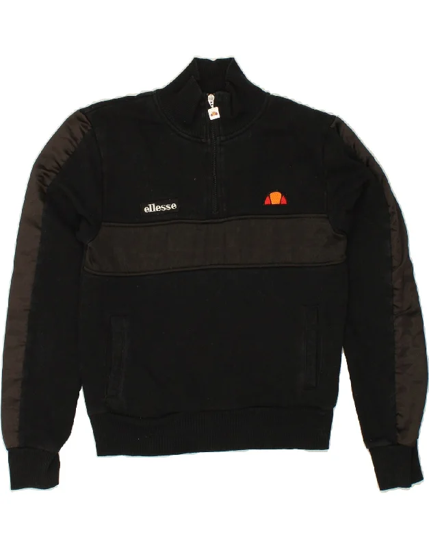 Limited Stock ELLESSE Womens Zip Neck Sweatshirt Jumper UK 8 Small Black Colourblock
