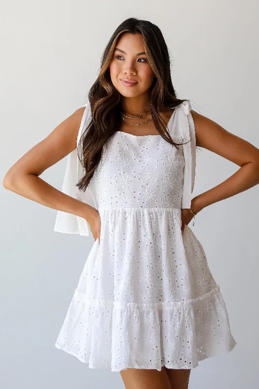Major Savings FINAL SALE - All About Love White Eyelet Tiered Mini Dress