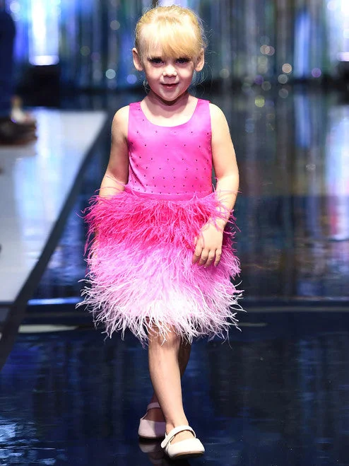 Referral Discount Marc Defang 5118 Girls Short Feather Ombre Pageant Dress Pink Formal Kids Fun Fashion