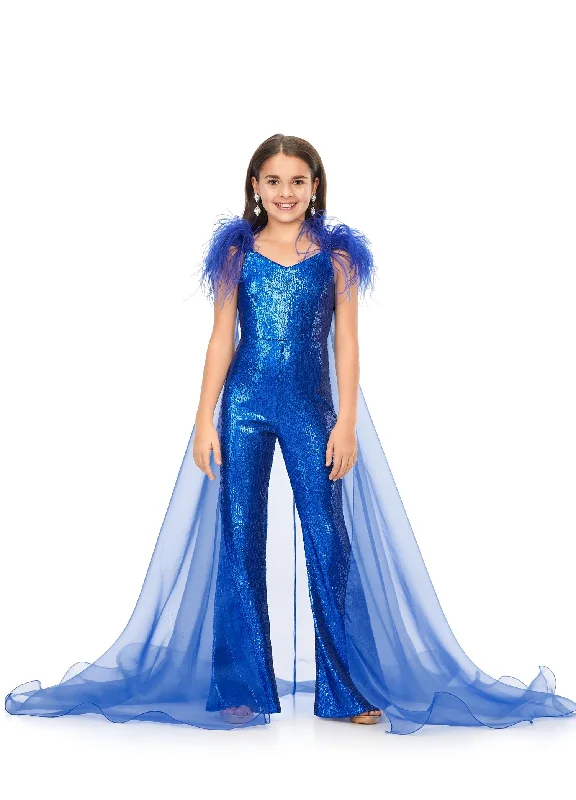 Shop and Save Ashley Lauren Kids 8174 Size 8, 10 Royal Girls Sequin Jumpsuit Cape Pageant Fun Fashion