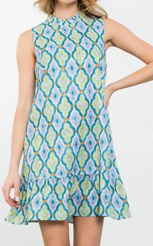 Price Meltdown Sleeveless Pattern Dress In Light Blue