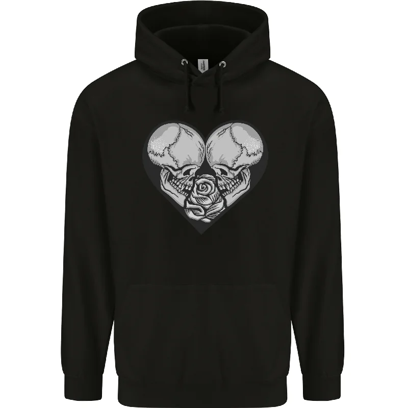 Hurry In Two Skulls a Heart and Rose Gothic Goth Love Mens 80% Cotton Hoodie
