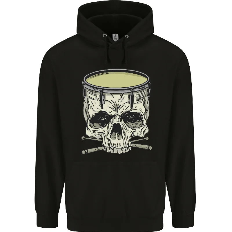 Can't Be Beat Skull Snare Drum Drummer Drumming Mens 80% Cotton Hoodie