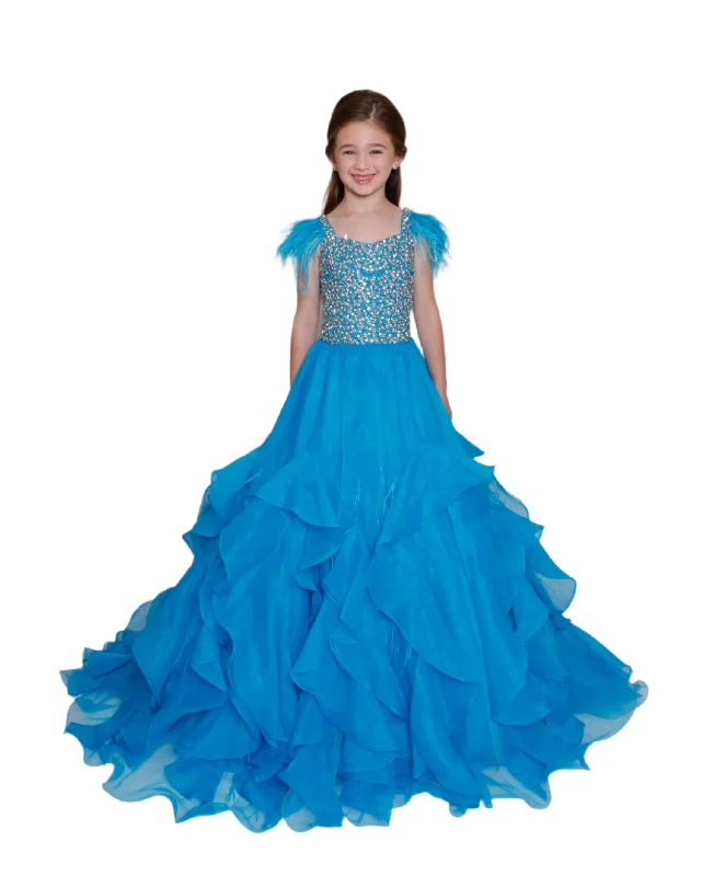 Can't Miss Ava Presley 28821  Size 8 Lavender Girls Pageant Dress Feather Ruffle Ballgown Crystal Bodice Gown Layer