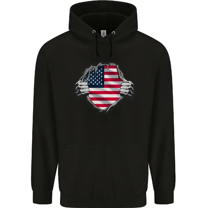 Lowest Price USA Flag Ripped Torn Gym America July 4th Mens 80% Cotton Hoodie