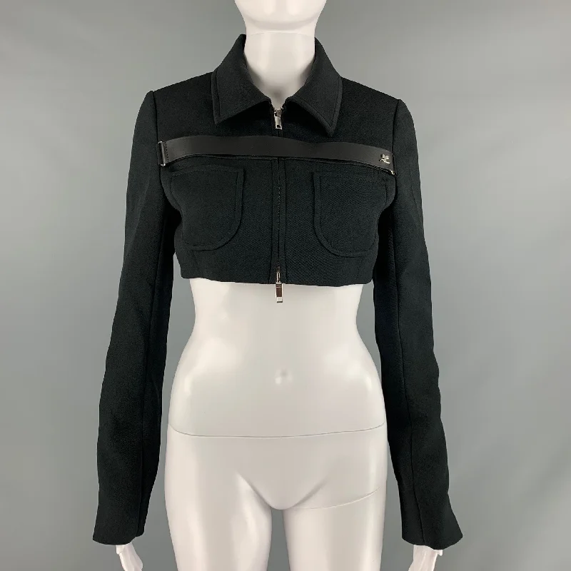 Huge Savings COURREGES Size 4 Black Polyester Blend Cropped Jacket