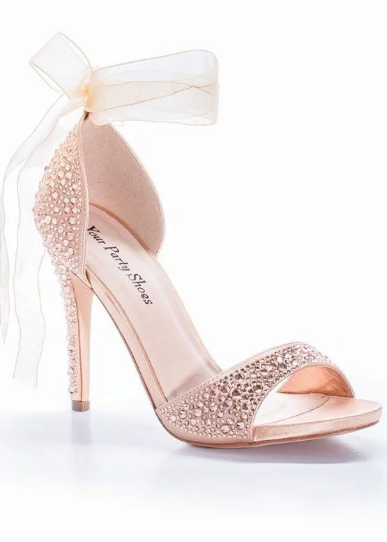 Weekend Flash Sale Carley Rose Gold Shoes High Heel Bow Formal Strap Crystal Wedding Prom Wear