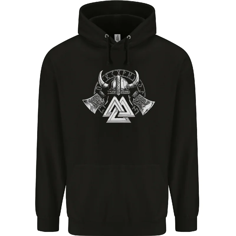 Deal Alert Viking Valknut Helmet Text and Axes Gym Mens 80% Cotton Hoodie