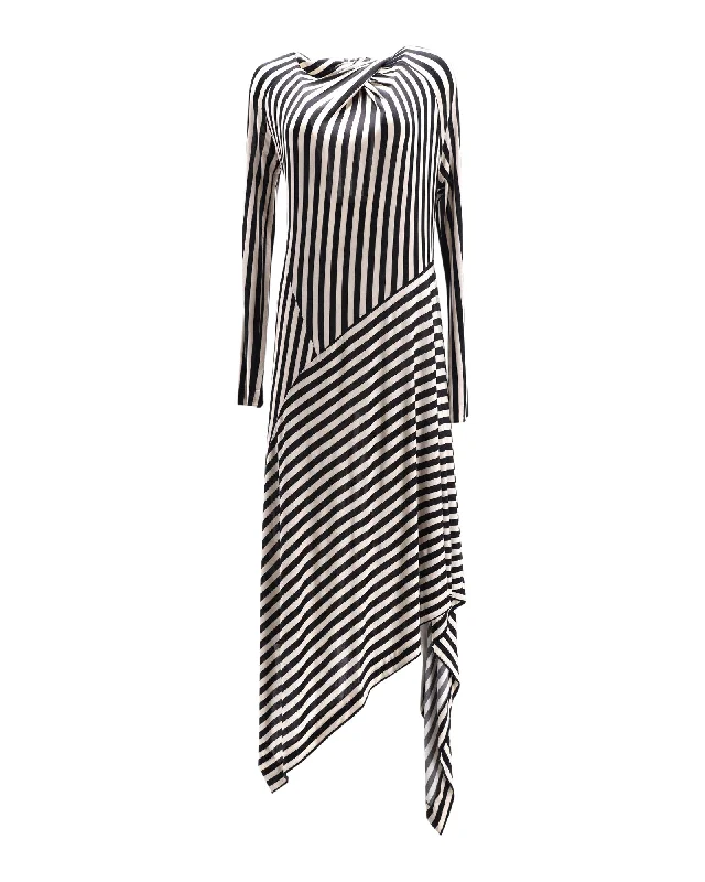 Can't Miss Petar Petrov Dasha Striped Midi Dress in White Viscose