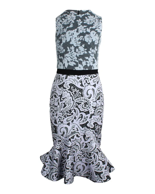 Best Bargains Mary Katrantzou Floral Midi Dress in Light Blue Polyester