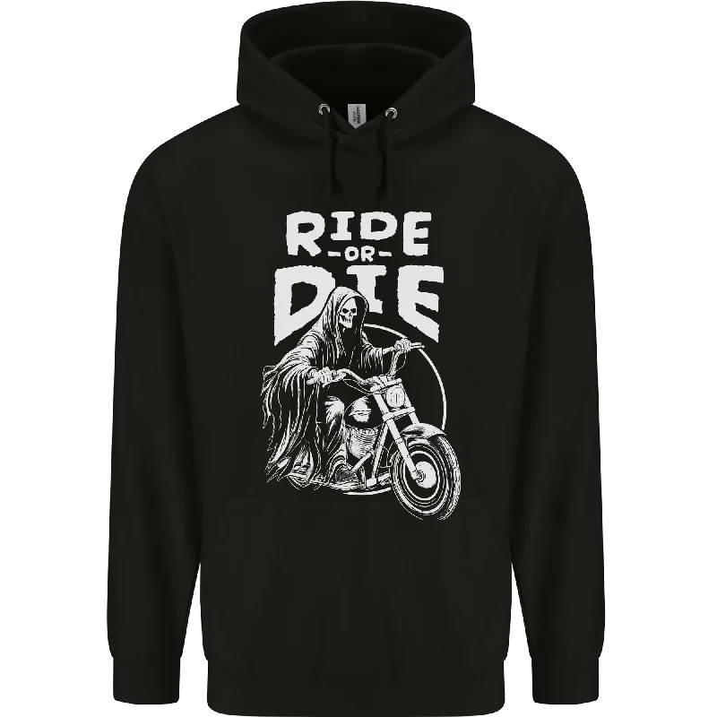 Loyalty Reward Ride to Die Grim Reaper Biker Bicycle Skull Mens 80% Cotton Hoodie