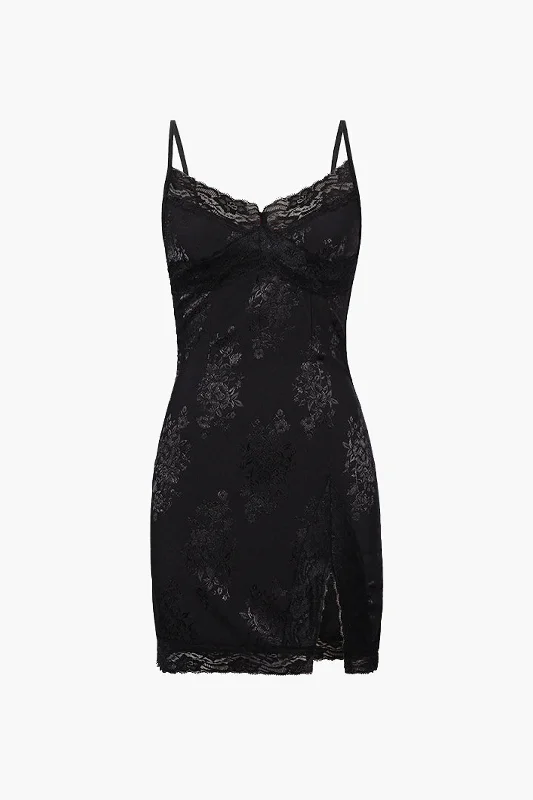 Seasonal Sale Jacquard Satin Lace Split Mini Dress