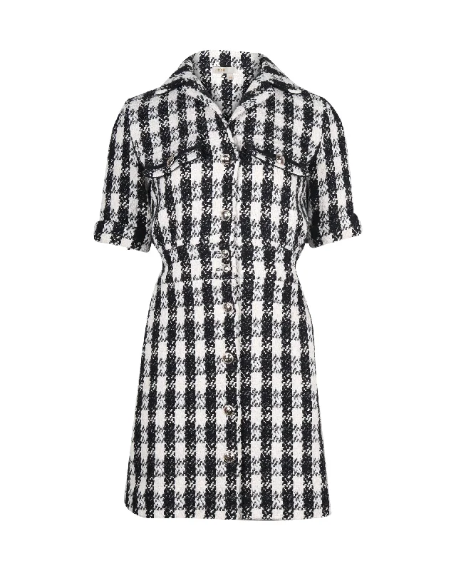 Anniversary Sale Maje Ricky Tweed-Style Mini Dress in Black and White Cotton