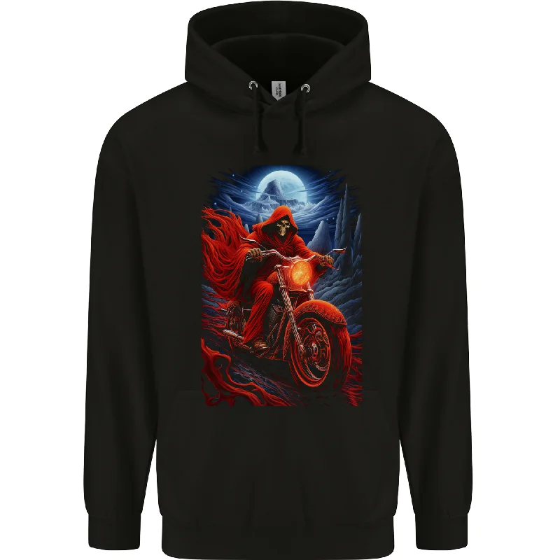 Online Only Skull Biker Motorcycle Motorbike Grim Reaper 7 Mens 80% Cotton Hoodie