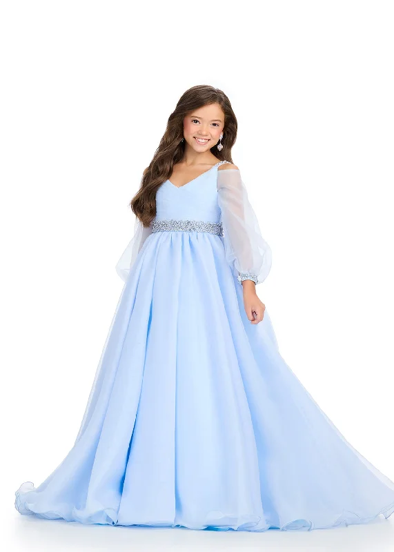 Deal Explosion Ashley Lauren Girls 8273 Size 12 Sky Organza long sleeve ballgown Pageant Dress off the shoulder Formal Kids